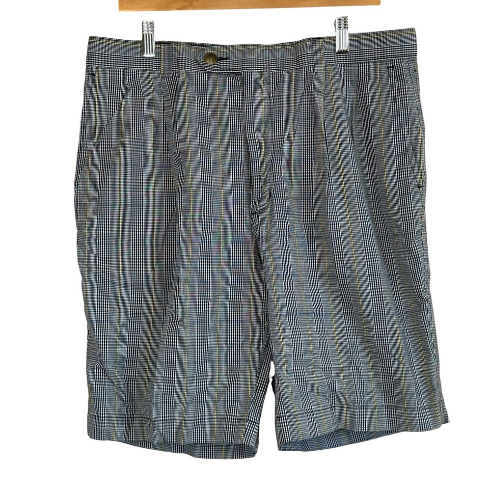Cutter & Buck Men's Navy Yellow Plaid Shorts Size 36 Preppy Golf Old Money